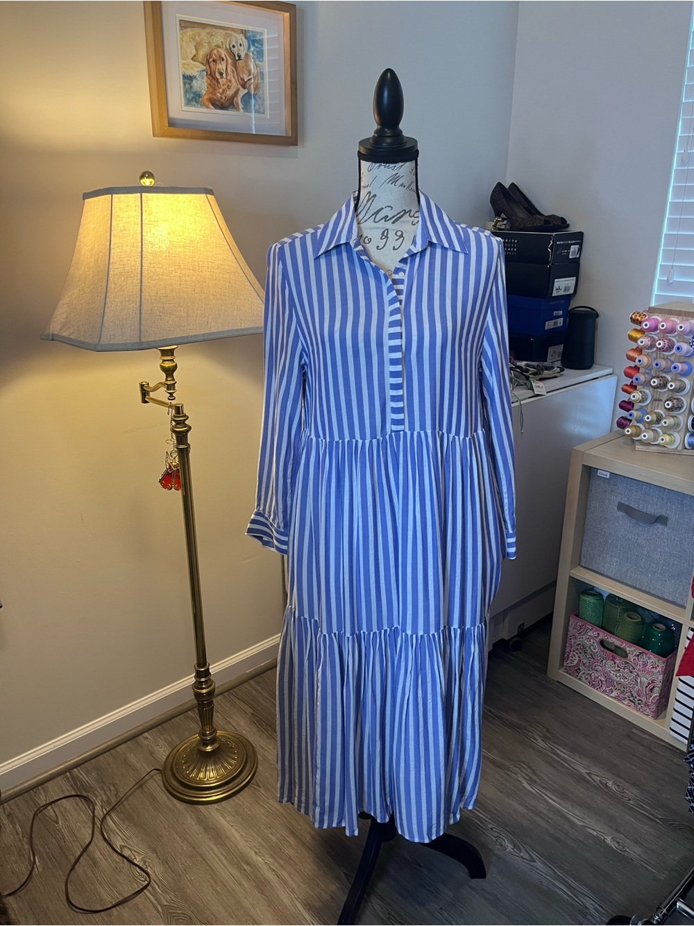 Vineyard Vines Blue and White Striped Tiered Shirt Dress size 4